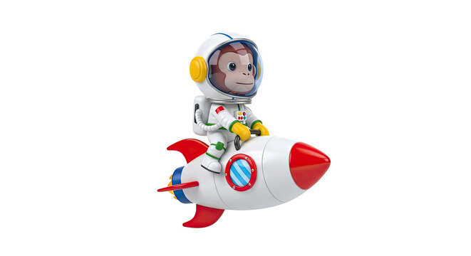 Monkey astronaut riding a rocket ship