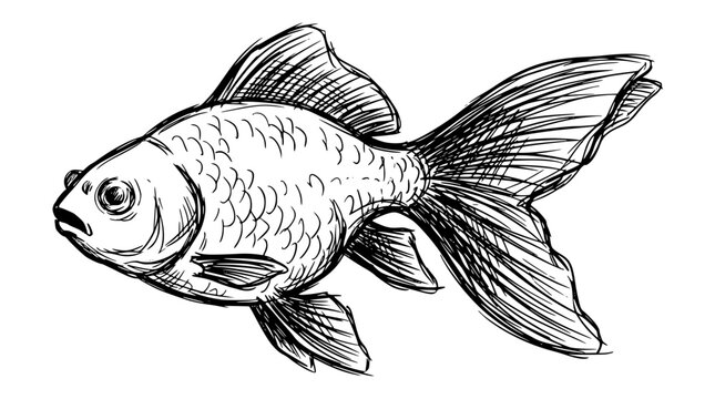 Detailed vector illustration of a goldfish from the side