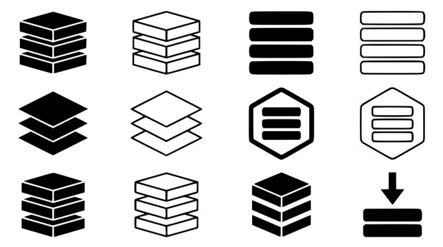 Stacked block icons in various designs and colors