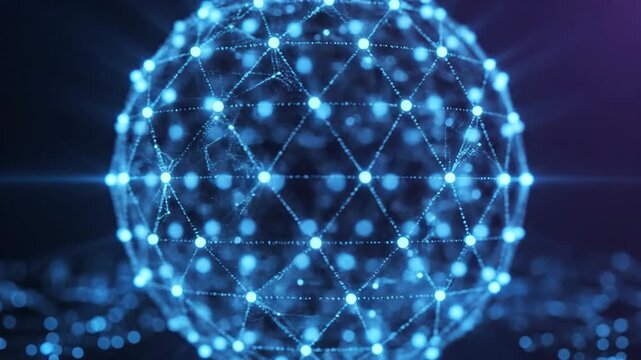 Abstract blue sphere with glowing dots and lines futuristic network connection