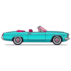 Obraz premium Retro Turquoise Convertible Car Illustration - Vintage Automobile