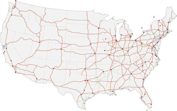 Interstate Road Network Map of United States Transparent Background
