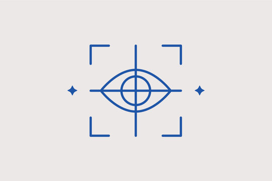 Eye icon inside focus brackets representing gaze tracking or retinal scanning. Precise Vector Illustration and line icon is ideal for biometric security and VR user focus analytics.