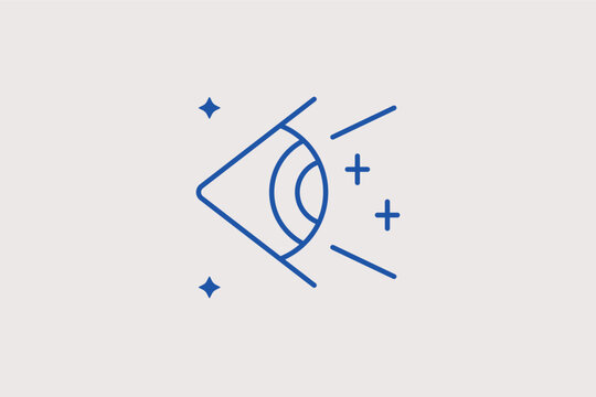 Human eye with outward diverging lines representing wide field of view. Scientific Vector Illustration and line icon is ideal for optical physics and peripheral vision studies.