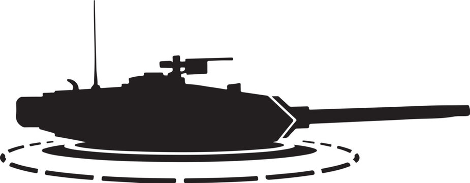 Military tank silhouette, black war vehicle icon, armored combat machine, vector graphics