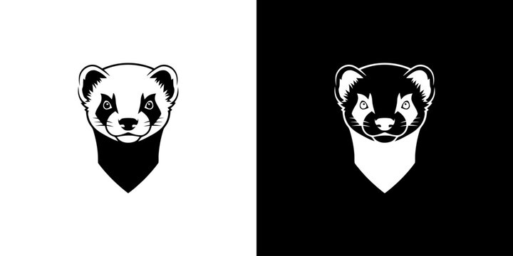 Ferret Head Mascot Logo Design in Minimalist Black and White Style