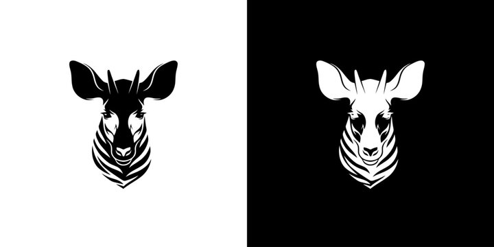 Okapi Head Logo Minimalist Style with Zebra Stripes