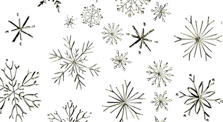 Obraz premium Abstract and festive image of scattered silver snowflakes on a pure white backdrop, perfe