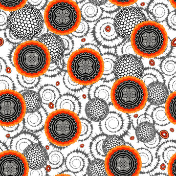 black n whit abstract with geometric round shape allover pattern