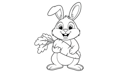 Obraz premium A cute cartoon rabbit holding a large carrot in its paws