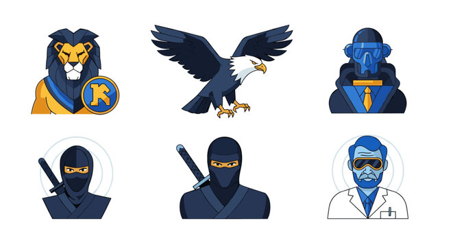 Stunning set of modern business and animal mascots in blue and gold