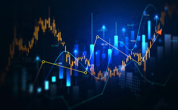 Business financial chart with moving up arrow graph.Financial data charts with glowing stock market graphs.Stock market investment data and analysis finance graph.	
