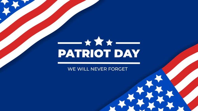 Animation of USA patriot day, lettering text with USA flag background