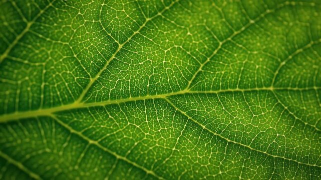 Detailed macro view of green leaf showing vein structure and texture