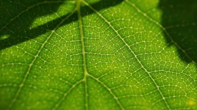 Detailed view of a vibrant green leaf with intricate vein structure