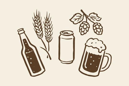 Beer set naive doodle vector illustration