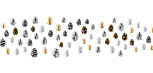 Decorative Easter eggs in gold, silver and white on a white background. Perfect for Easter greetings and holiday designs © vegefox.com