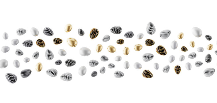 Stylish and modern abstract composition with gold and silver floating objects, ideal for design backgrounds and visual c