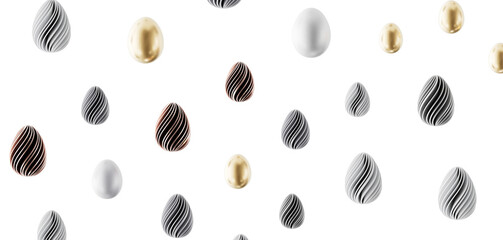 Abstract Easter eggs in different colors on a white background, perfect for holiday greetings and designs. Suitable for © vegefox.com