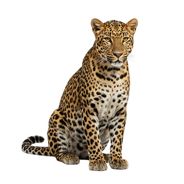 Leopard portrait sitting pose isolated transparent background wildlife predator