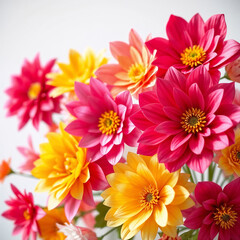 Obraz premium Colorful flowers bouquet with vibrant pink and yellow blooms on a light background