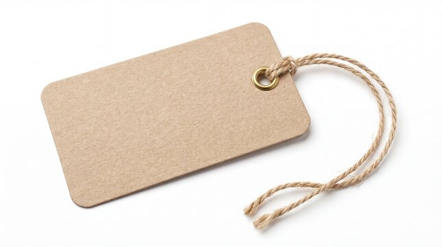 A rectangular brown paper luggage or retail price tag with a string attached for easy hanging