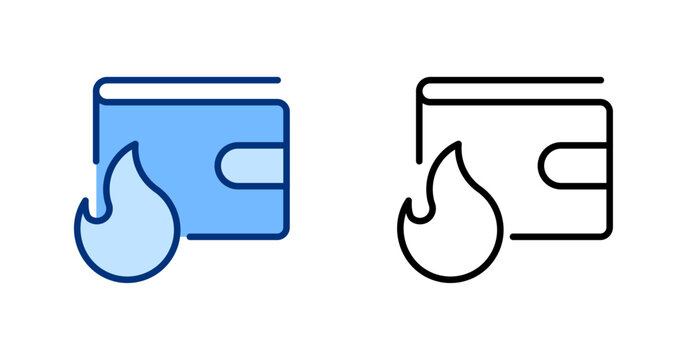 Hot Wallet thin line, solid icon set. Digital Technology, Bitcoin,  Cryptocurrency, Blockchain, Fintech, Finance concept. Black, blue outline vector flame icons.