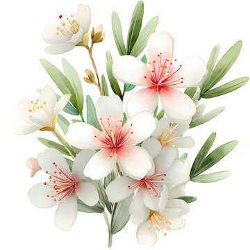 Bog Rosemary Flowers, watercolor illustration, no background.