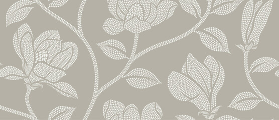 Abstract Magnolia flower floral background with seamless pattern with dotted style. © andin