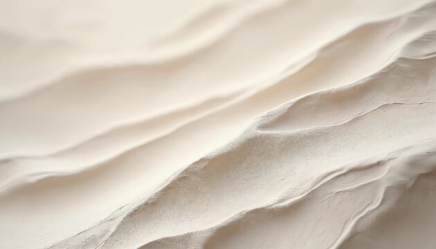 Close view of light beige kaolin clay surface with subtle wavy texture and hairline cracks. This natural mineral pattern offers a calming, organic background for wellness or cosmetic design projects.