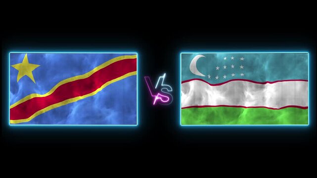 Uzbekistan vs DR Congo Flags Waving for 2026 World Football Tournament 4K stock video.