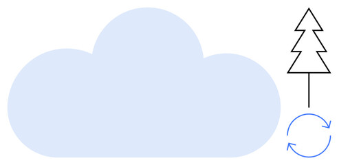 Fototapeta premium Cloud computing, sustainability, eco-friendly technology, environmental conservation, renewable energy, data ecosystems. A cloud, tree and recycling icon. Cloud computing and environmental