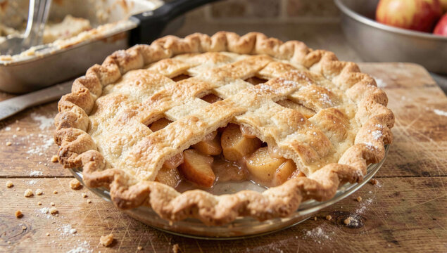 A slice of homemade goodness sits atop a rustic wooden table, waiting to be devoured