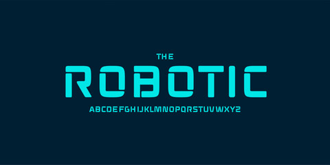 Bold geometric alphabet, futuristic minimal sans serif lettering, robotic brain-tech font for AI UI logo, modern digital headline, cyber identity display, tech interface typography, vector typeset © artyway