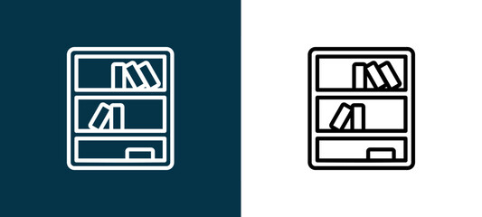 Two-tone bookshelves line icon pair in black and white, editable stroke vector illustration for web, mobile apps, UI design, branding, and print from Interior © Sophie