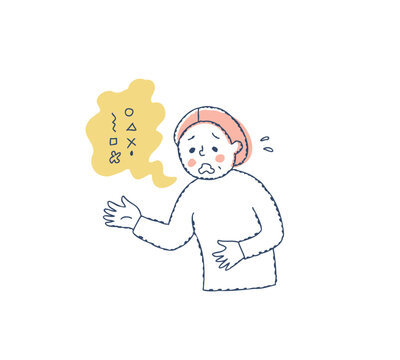 ろれつが回らなくて困っているシニア女性
