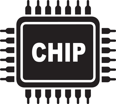 Modern computer chip with text chip written in white on a transparent checkerboard background illustration