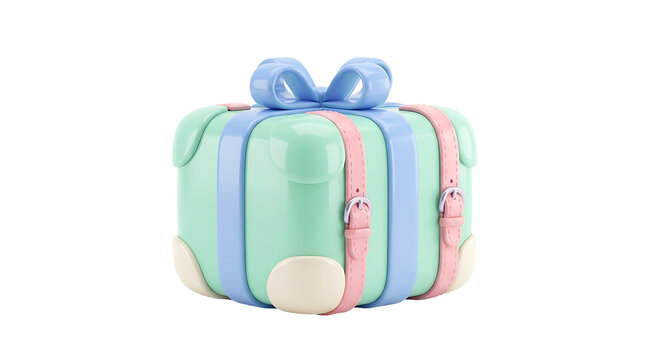 Stylized gift box with blue ribbon and pink straps on a transparent background