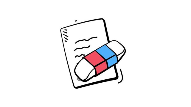 Study notebook with eraser, writing, homework and note taking doodle animated icon