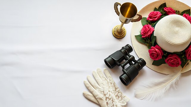 Jewish religious items with hat gloves and binoculars ceremonial concept photo 