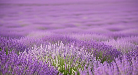 Fototapeta premium Vast lavender field in bloom under a soft sky creating a picturesque natural landscape for serene and aromatic beauty