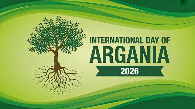 International day of argania banner with tree and roots environmental awareness concept 