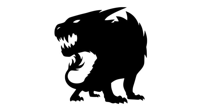Black silhouette of a fierce mythological beast with sharp teeth