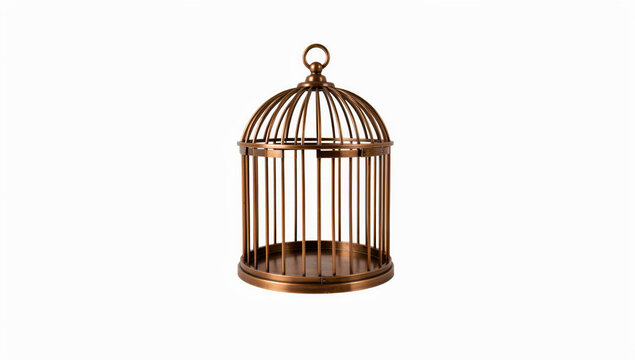 A bird is trapped inside a metal cage