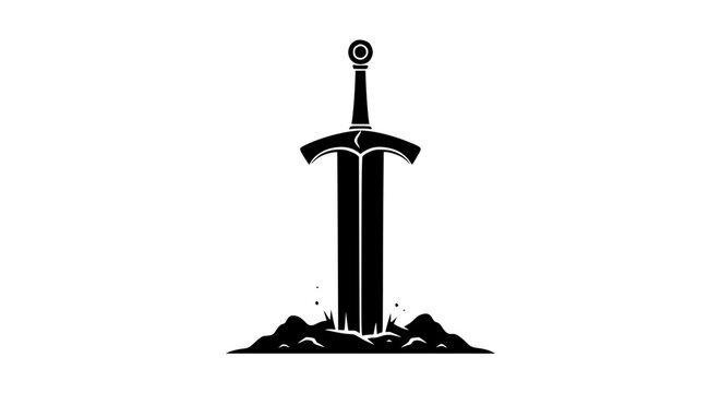 Black Silhouette of a Sword Stuck in the Ground Illustration