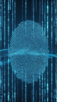 Digital fingerprint security with binary code background technology concept for identity protection