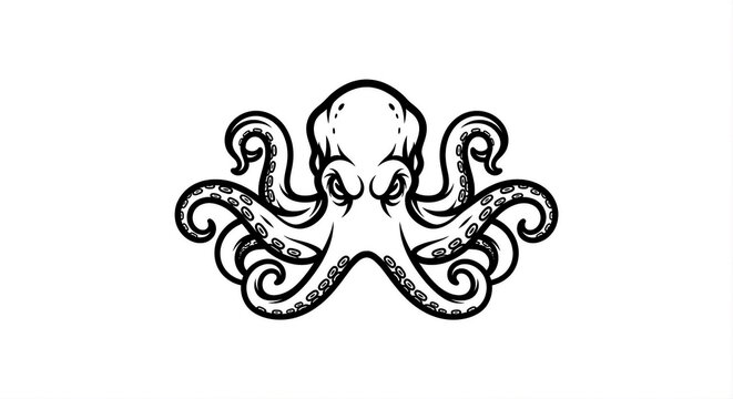 Bold Line Art Detailed Octopus Sea Creature Illustration Graphic Design