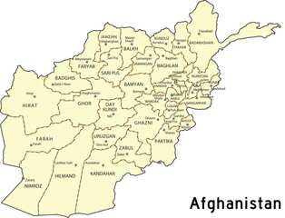 Fototapeta premium Afghanistan Labelled Map with State Lines and Cities Editable Vector Illustration 