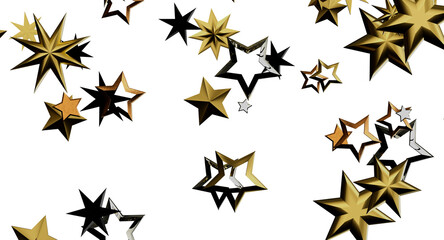 Obraz premium Decorative background of multiple golden stars on white. Festive, celebratory, perfect for holidays, Christmas, or gener