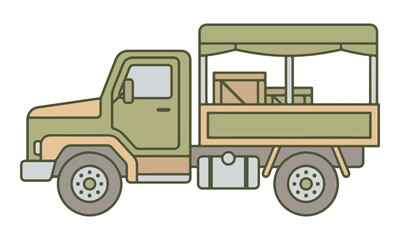 Fototapeta premium Military Cargo Truck Carrying Wooden Crates Illustration
